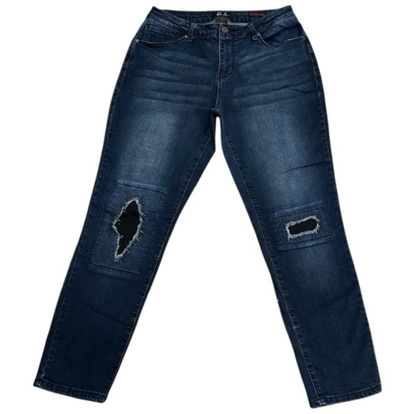 Earl Jeans Skinny Ankle Patches Distress Bling Dark Wash Stretch Denim Size 12 - Picture 1 of 9
